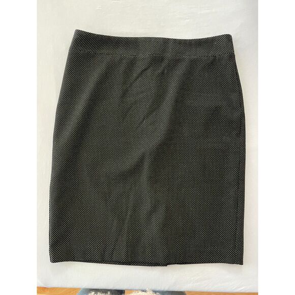 ~ Ann Taylor Factory Skirt 12 Lined Black Dots Zip Hook Slit Pleat Straight - Picture 14 of 15